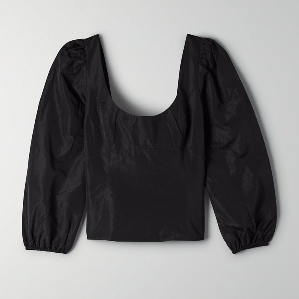 BNWT Wilfred serenade taffeta puffy blouse black m - Picture 6 of 9